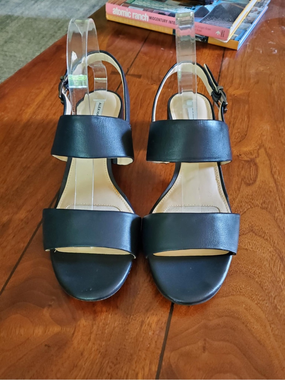 Alex Marie Calina Leather Navy Block Heel Sling Back Open Toe Sandals - Picture 2 of 10